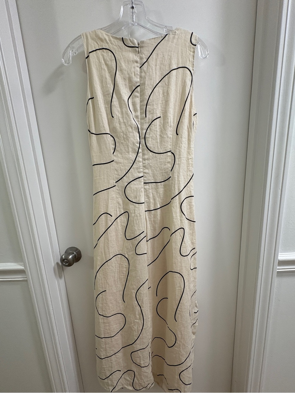 Magaschoni Cream Midi Dress with Black Abstract Lines  - Size 6 EUC - Picture 5 of 8